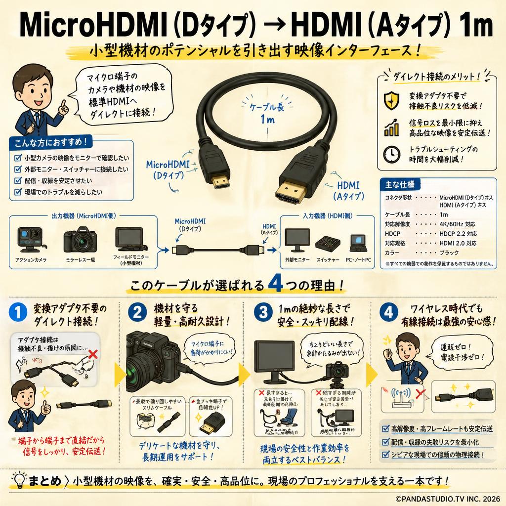 MicroHDMI（Dタイプ）→HDMI（Aタイプ） 1m 概要