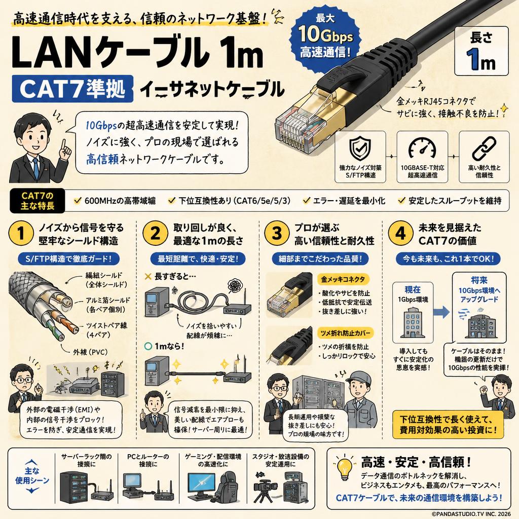 LANケーブル1m CAT7準拠 イーサネットケーブル 概要