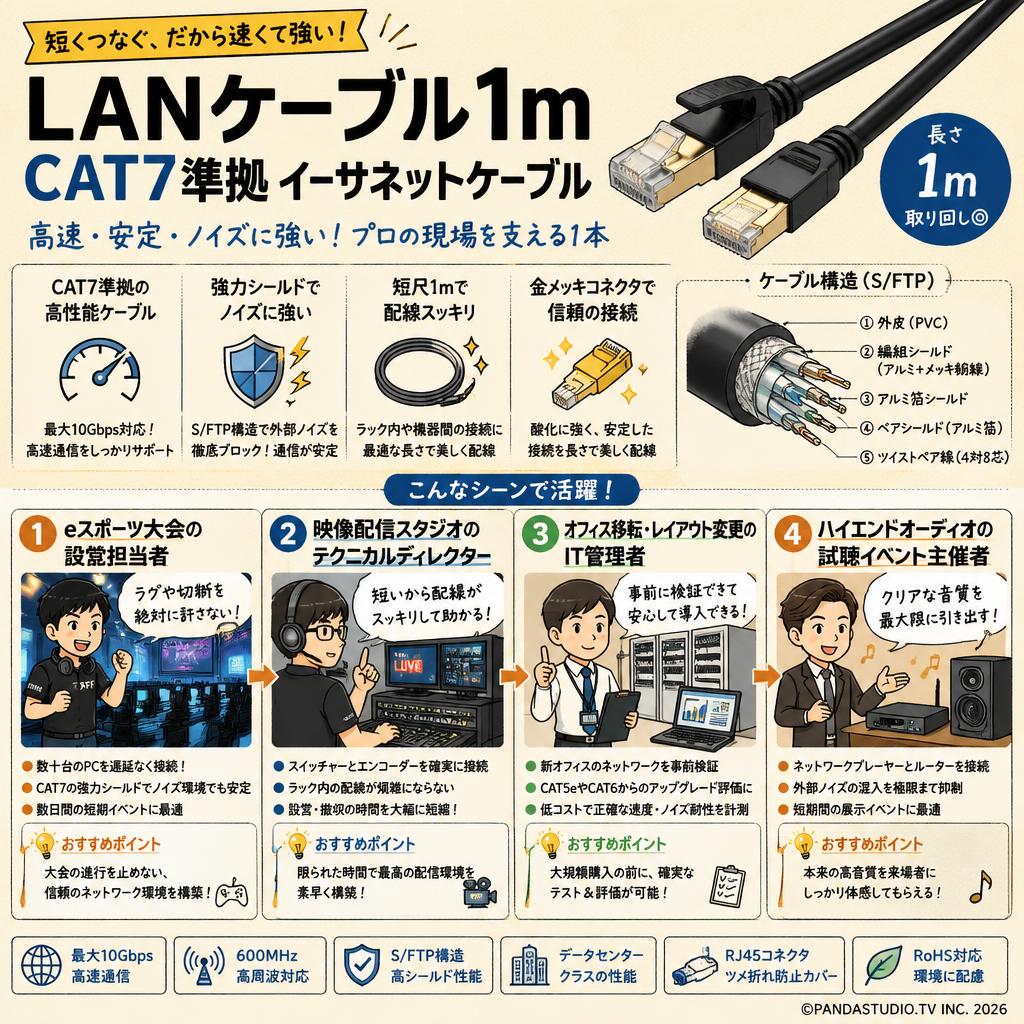 LANケーブル1m CAT7準拠 イーサネットケーブル おもな対象のお客様