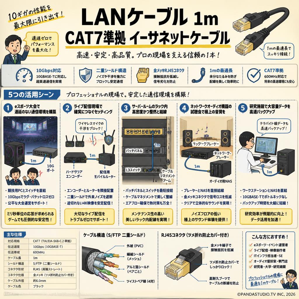 LANケーブル1m CAT7準拠 イーサネットケーブル 用途