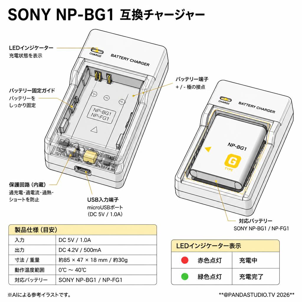SONY NP-BG1   互換チャージャー スペック