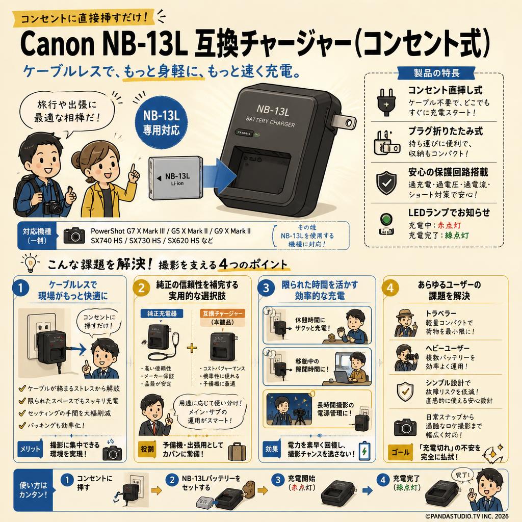 Canon NB-13L 互換チャージャー（コンセント式） 概要