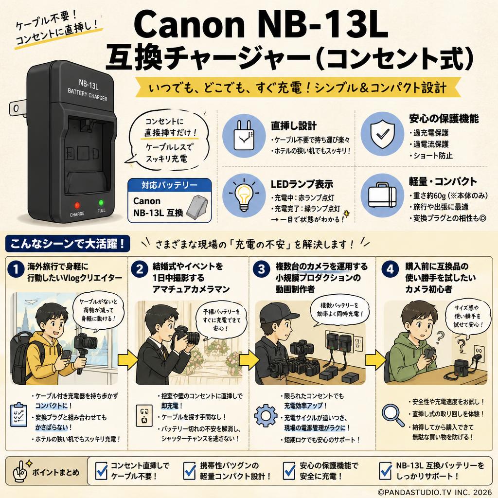 Canon NB-13L 互換チャージャー（コンセント式） おもな対象のお客様