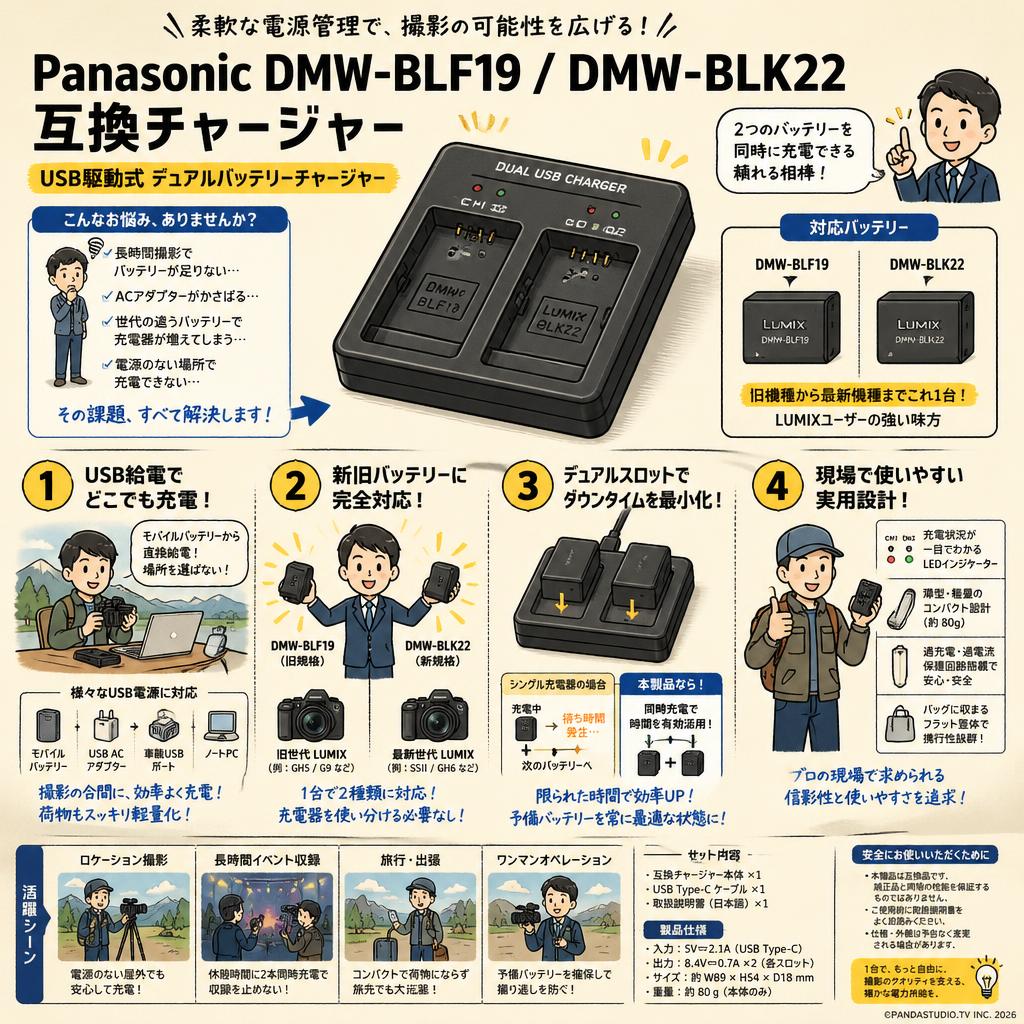 Panasonic DMW-BLF19 / DMW-BLK22  互換チャージャー 概要