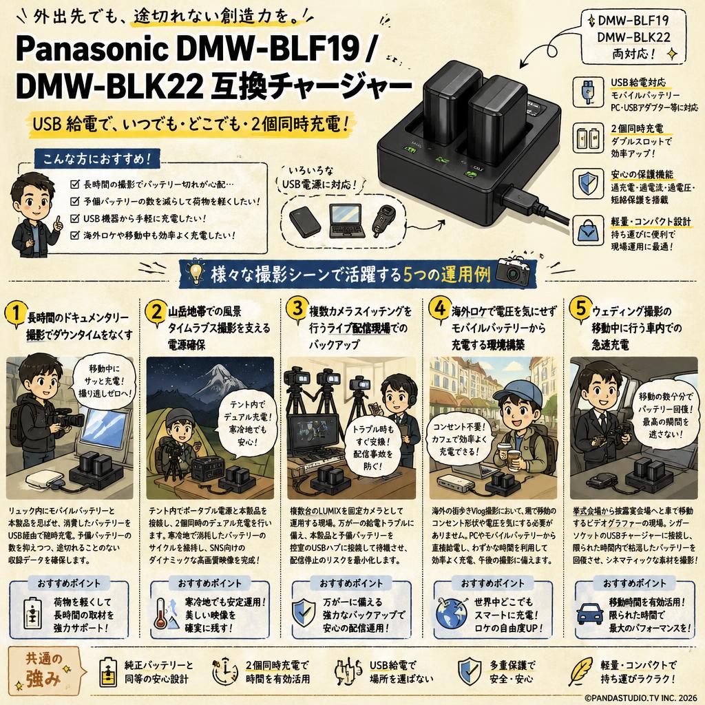 Panasonic DMW-BLF19 / DMW-BLK22  互換チャージャー 用途