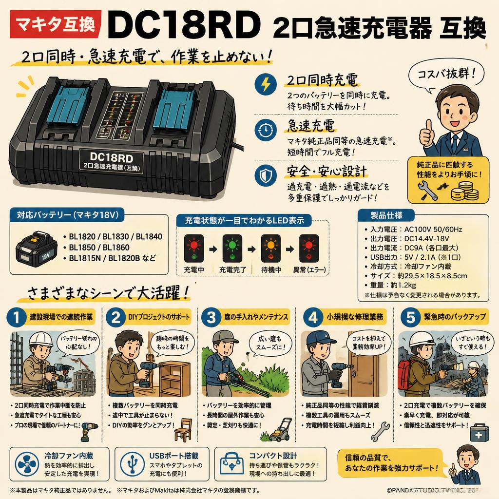 マキタ  DC18RD 2口急速充電器 互換 用途