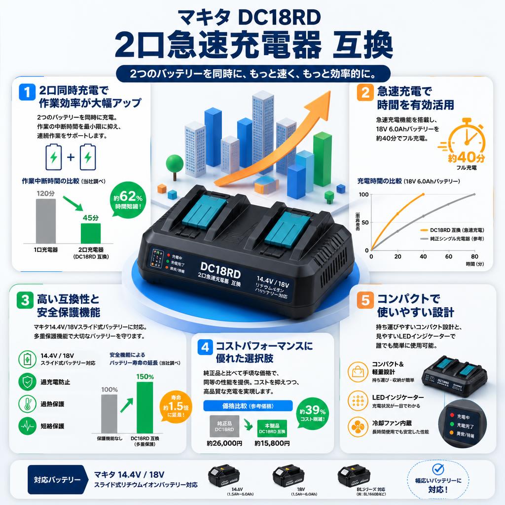 マキタ  DC18RD 2口急速充電器 互換 セールスポイント