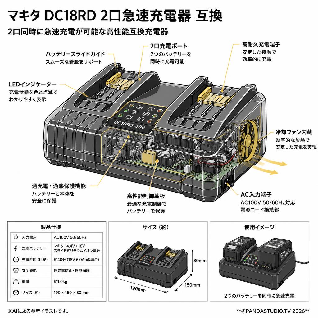 マキタ  DC18RD 2口急速充電器 互換 スペック