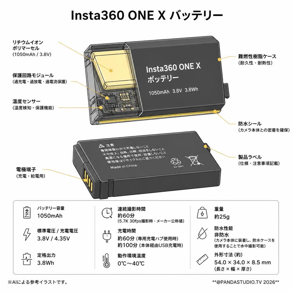 Insta360 ONE X バッテリー スペック
