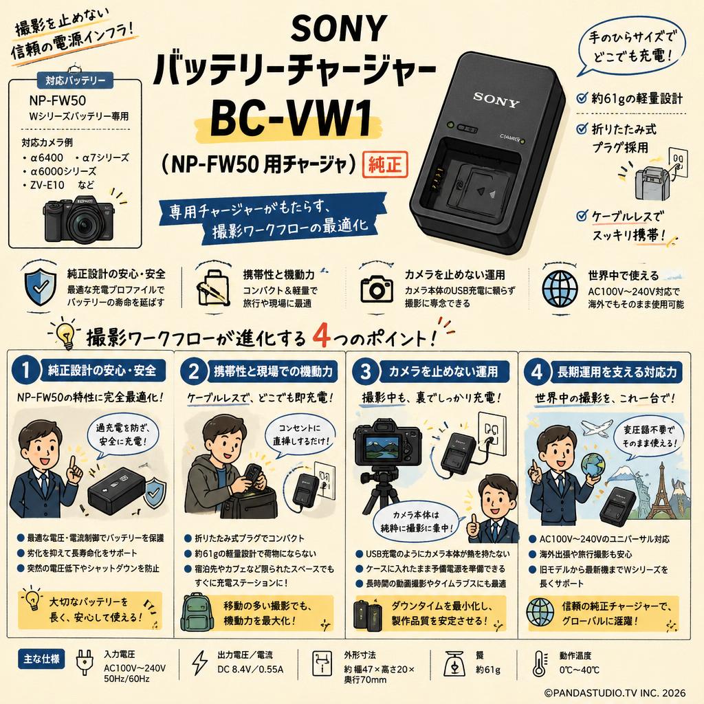 SONY  バッテリーチャージャー BC-VW1(NP-FW50 用チャージャ）純正 概要