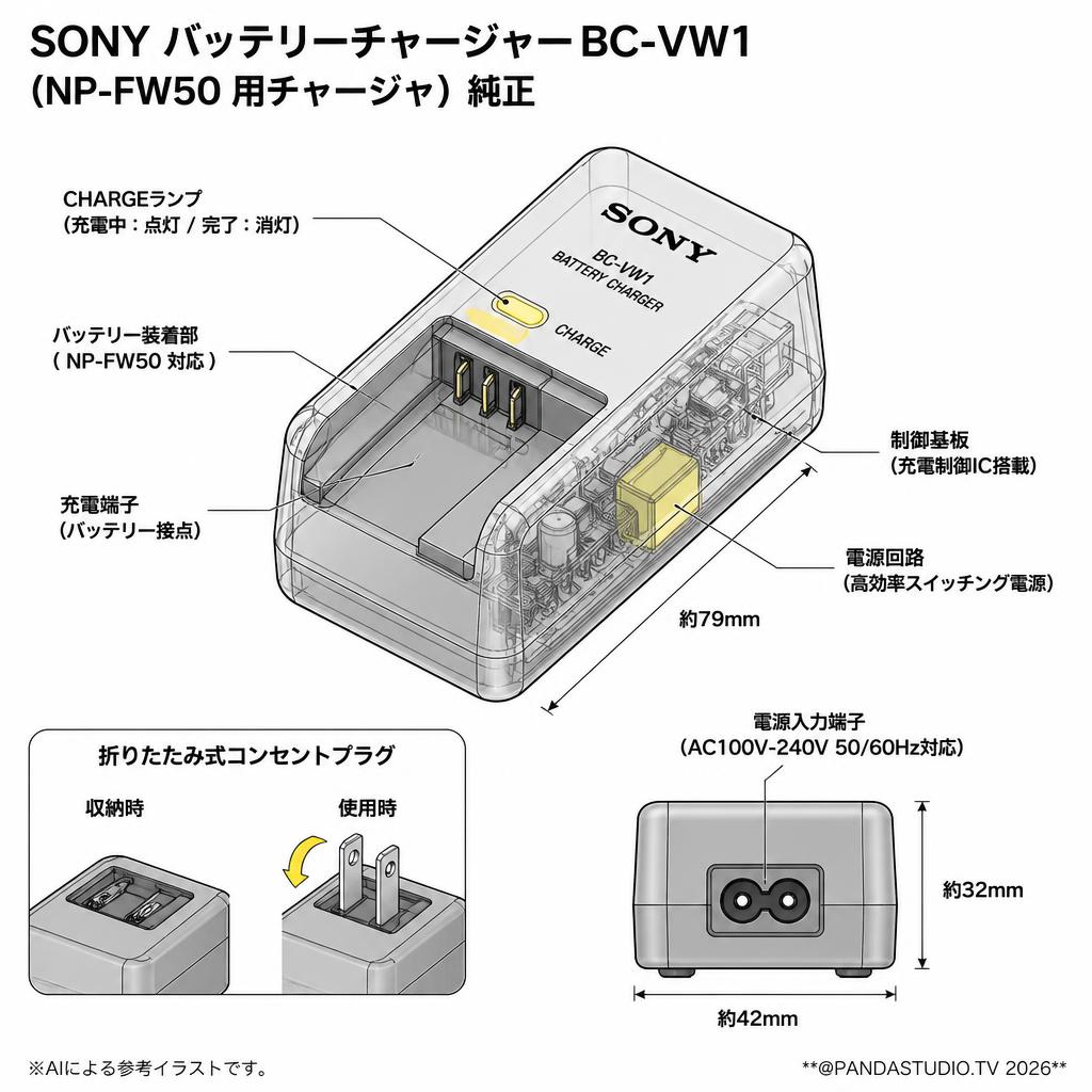SONY  バッテリーチャージャー BC-VW1(NP-FW50 用チャージャ）純正 スペック