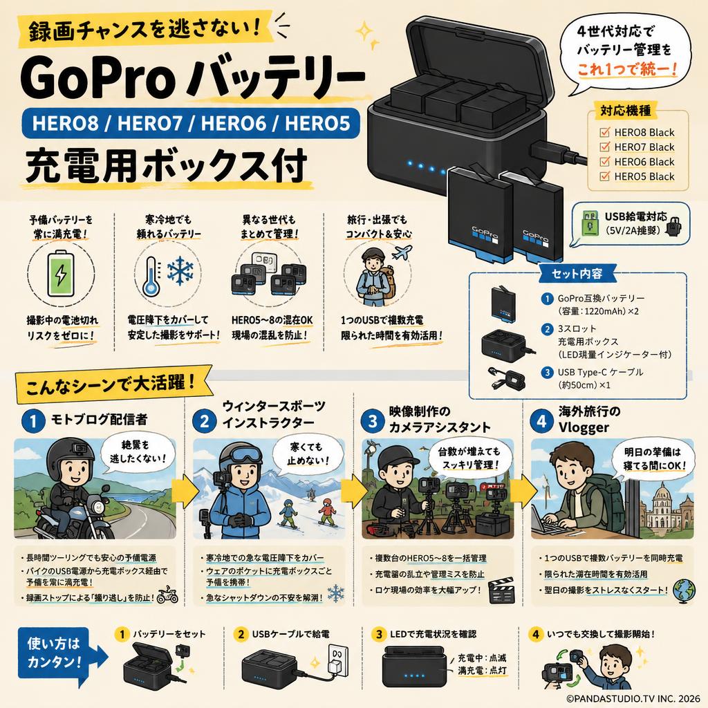 GoPro バッテリー HERO8 HERO7 HERO6 HERO5 充電用ボックス付 おもな対象のお客様