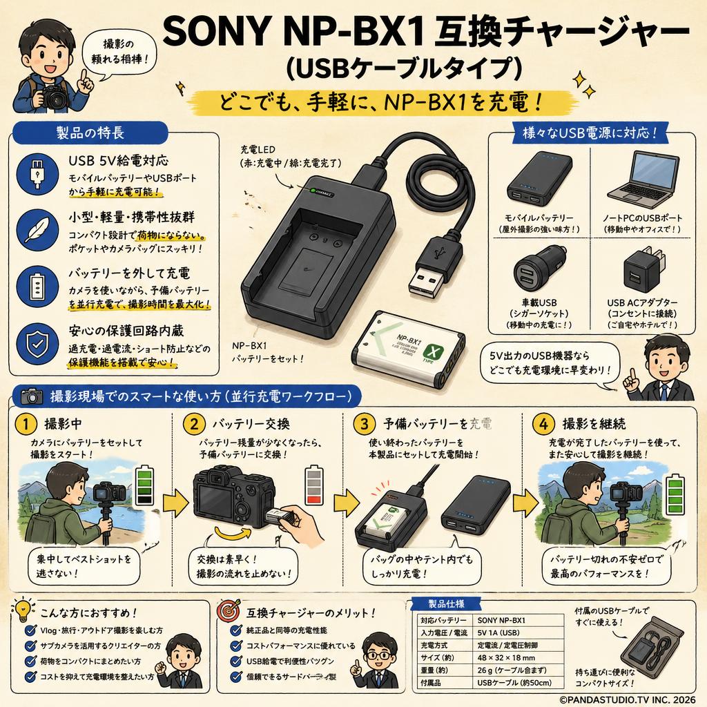 SONY NP-BX1   互換チャージャー（USBケーブルタイプ） 概要
