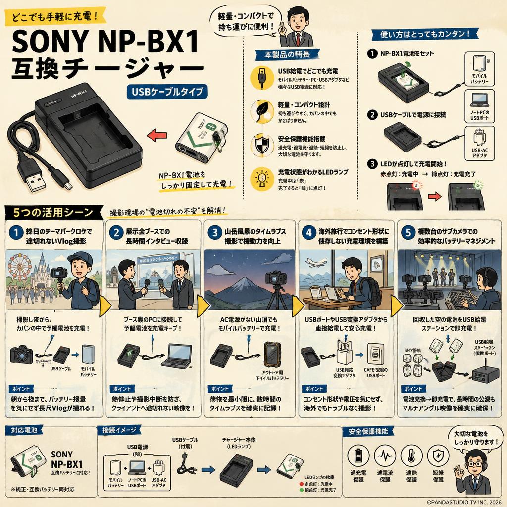 SONY NP-BX1   互換チャージャー（USBケーブルタイプ） 用途