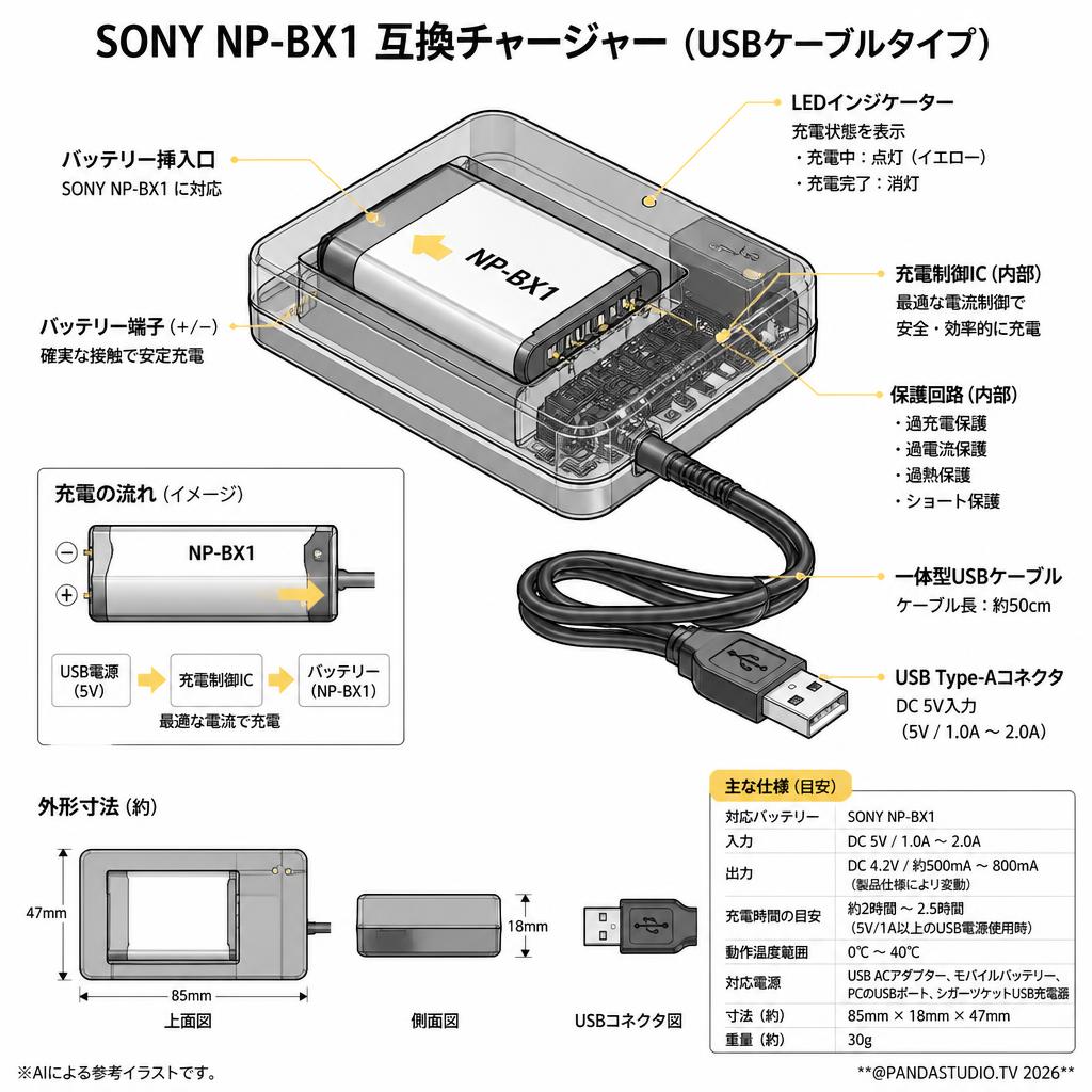 SONY NP-BX1   互換チャージャー（USBケーブルタイプ） スペック