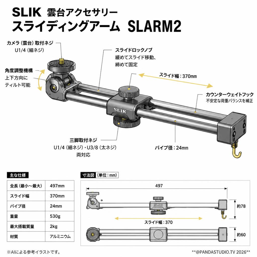 SLIK 雲台アクセサリー スライディングアーム SLARM2 スペック