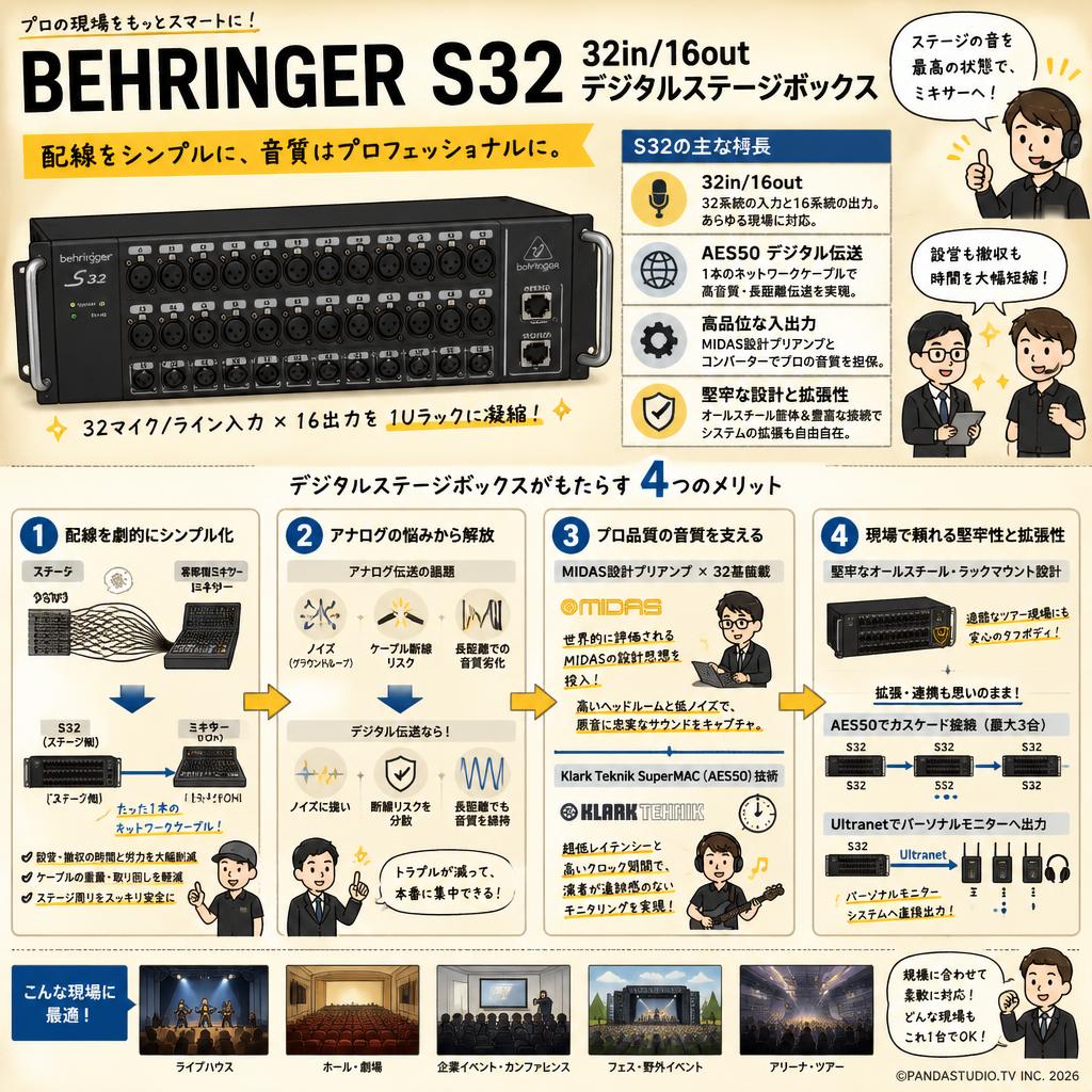 BEHRINGER S32 32in/16out デジタルステージボックス 概要