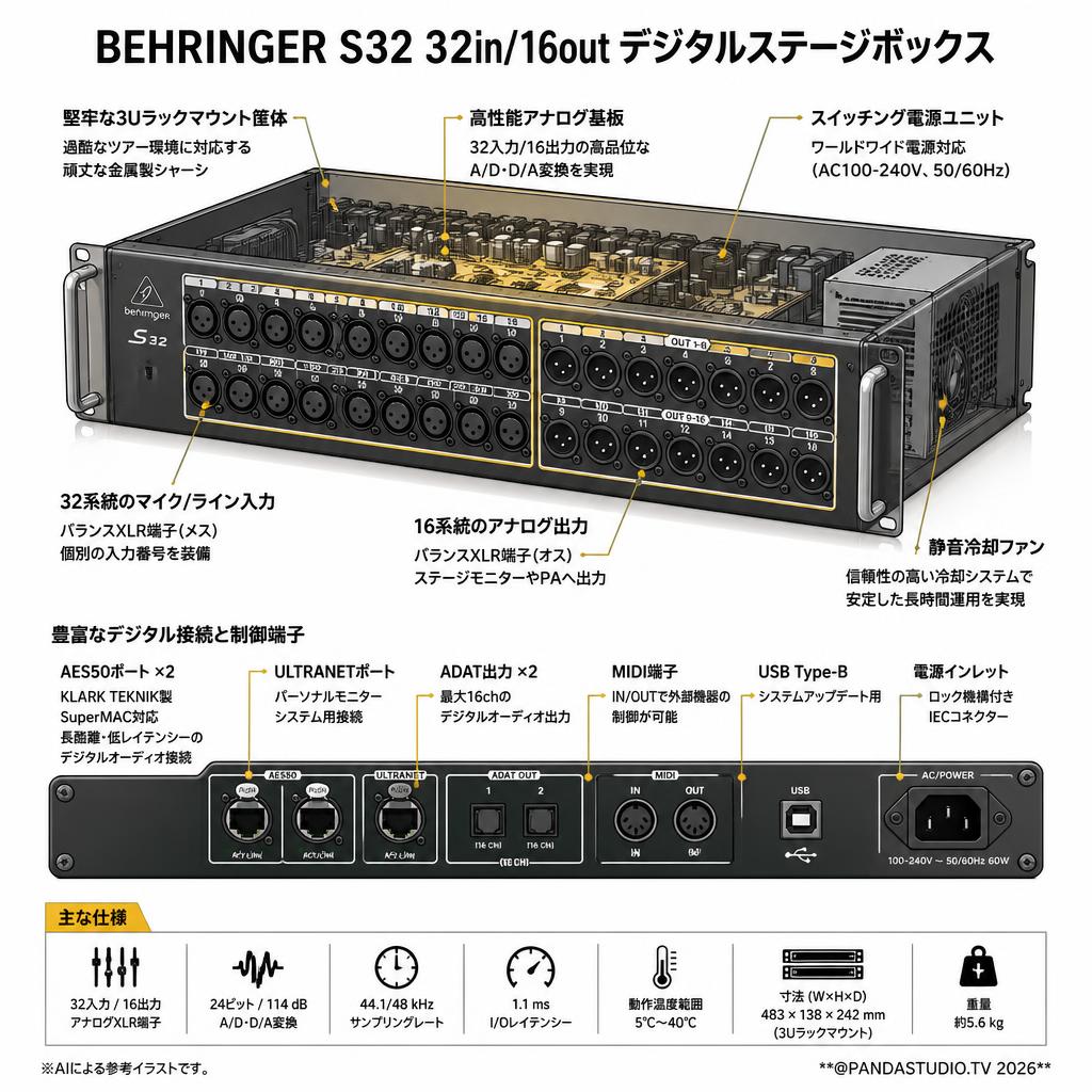 BEHRINGER S32 32in/16out デジタルステージボックス スペック