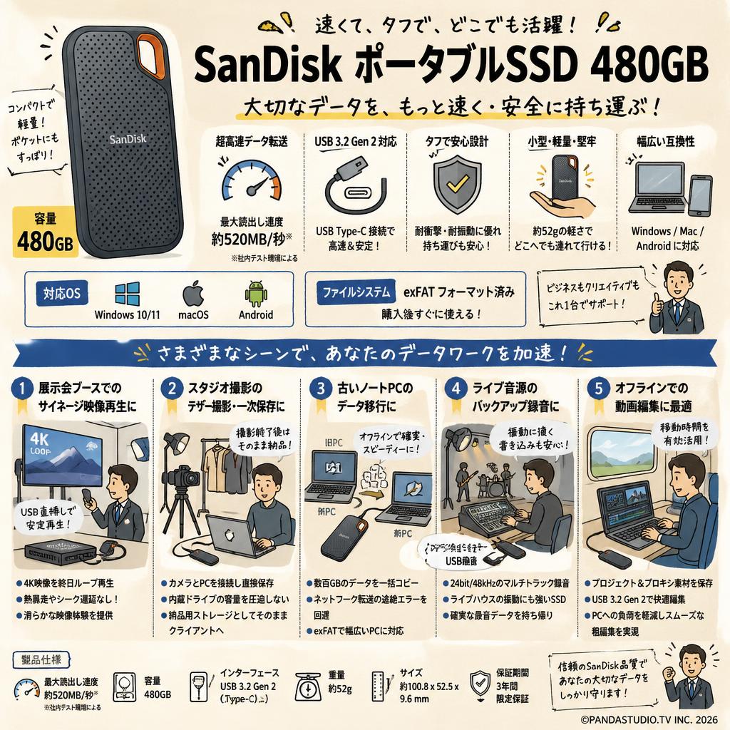 SanDisk ポータブルSSD 480GB (外付SSD) 用途