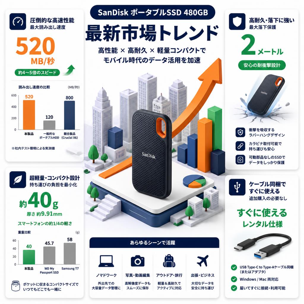 SanDisk ポータブルSSD 480GB (外付SSD) セールスポイント