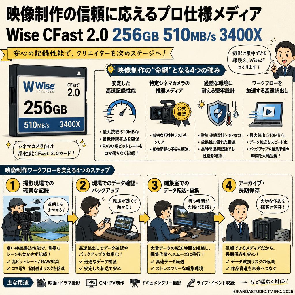 Wise CFast 2.0 256GB 510MB/s 3400X 概要