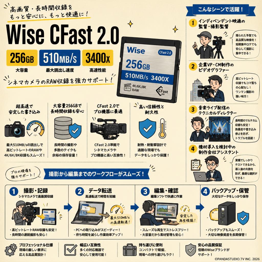 Wise CFast 2.0 256GB 510MB/s 3400X おもな対象のお客様