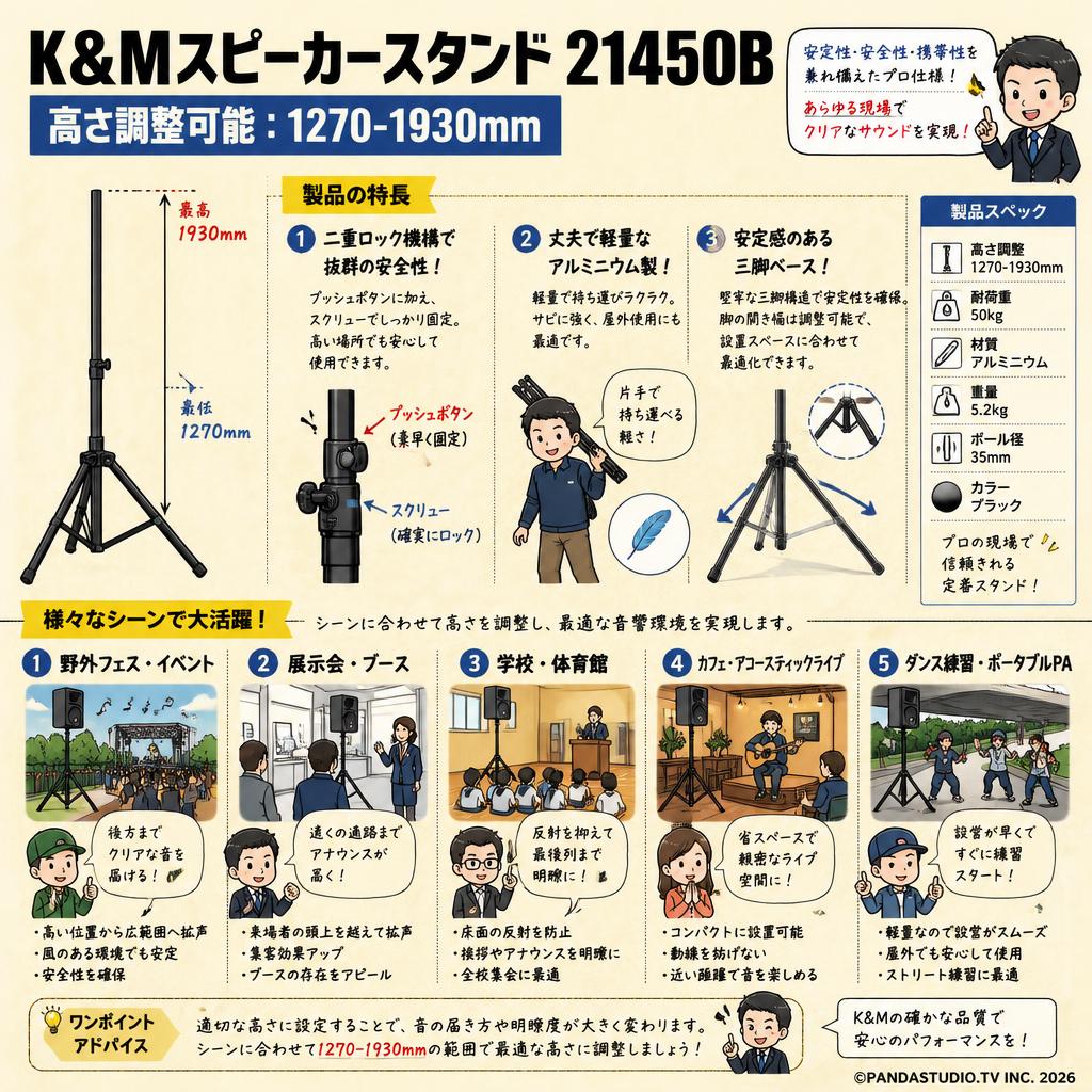K&Mスピーカースタンド 21450B【高さ調整可能：1270-1930mm】 用途