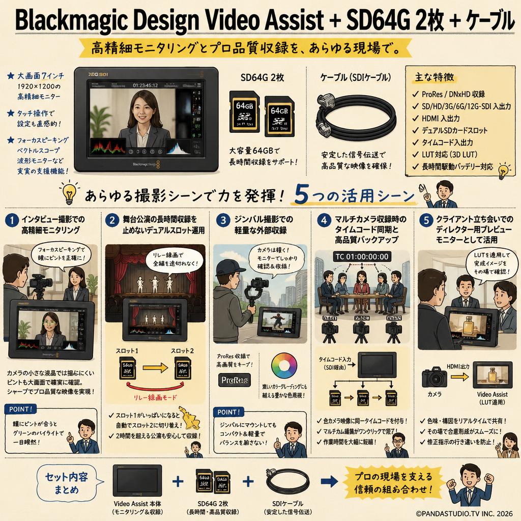 Blackmagic Design Video Assist ＋ SD64G 2枚 ＋ ケーブル 用途