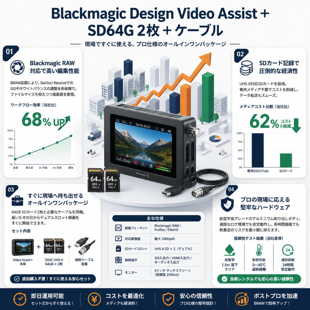 Blackmagic Design Video Assist ＋ SD64G 2枚 ＋ ケーブル セールスポイント