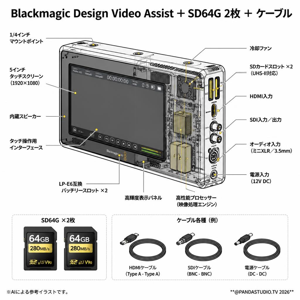 Blackmagic Design Video Assist ＋ SD64G 2枚 ＋ ケーブル スペック