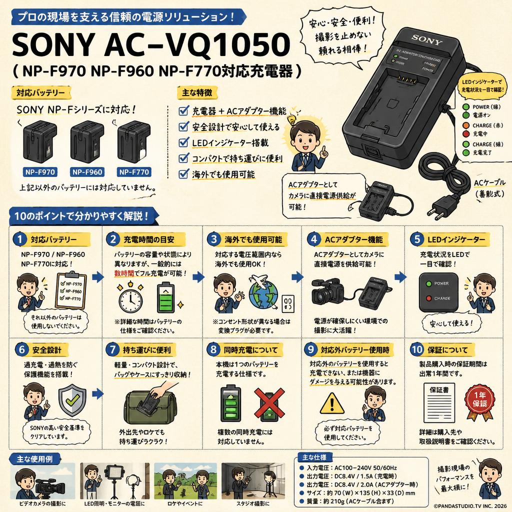 SONY AC-VQ1050 （NP-F970 NP-F960 NP-F770対応充電器 ） FAQ（よくある質問と答え）