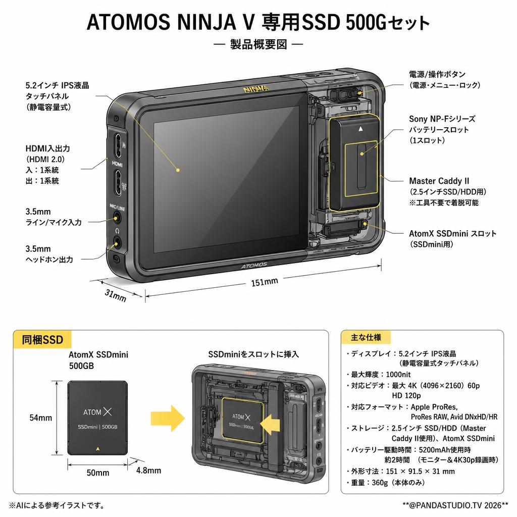 ATOMOS NINJA V  専用SSD 500Gセット スペック