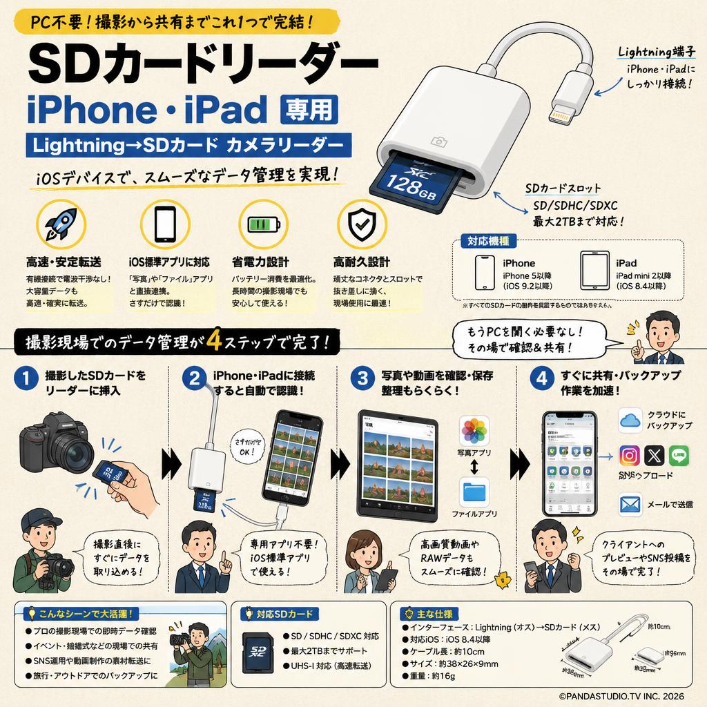 SDカードリーダー iPhone iPad 専用 Lightning→SDカード カメラリーダー 概要