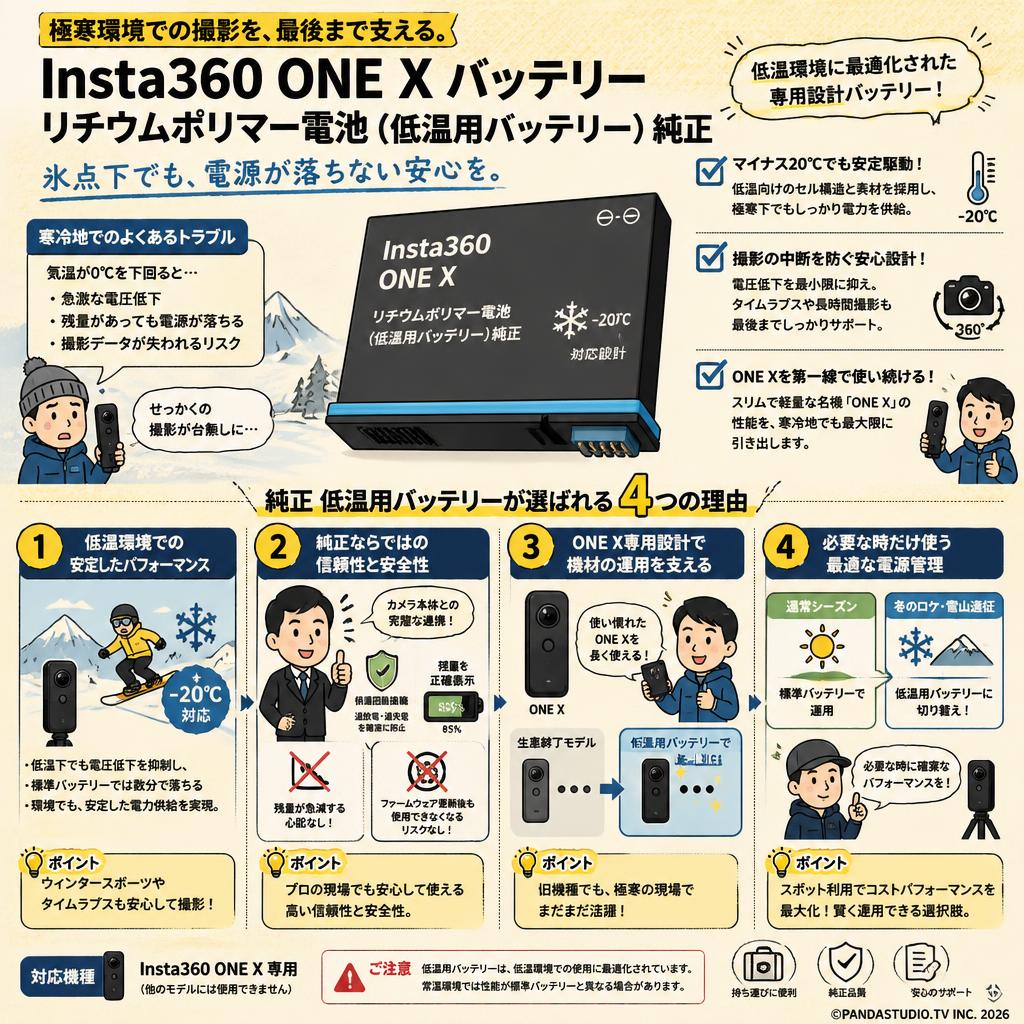 Insta360 ONE X バッテリー リチウムポリマー電池 (低温用バッテリー） 純正 概要