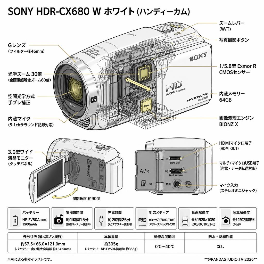 SONY HDR-CX680 W ホワイト (ハンディーカム) スペック