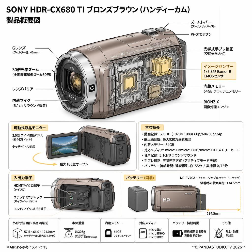 SONY HDR-CX680 TI ブロンズブラウン (ハンディーカム) スペック