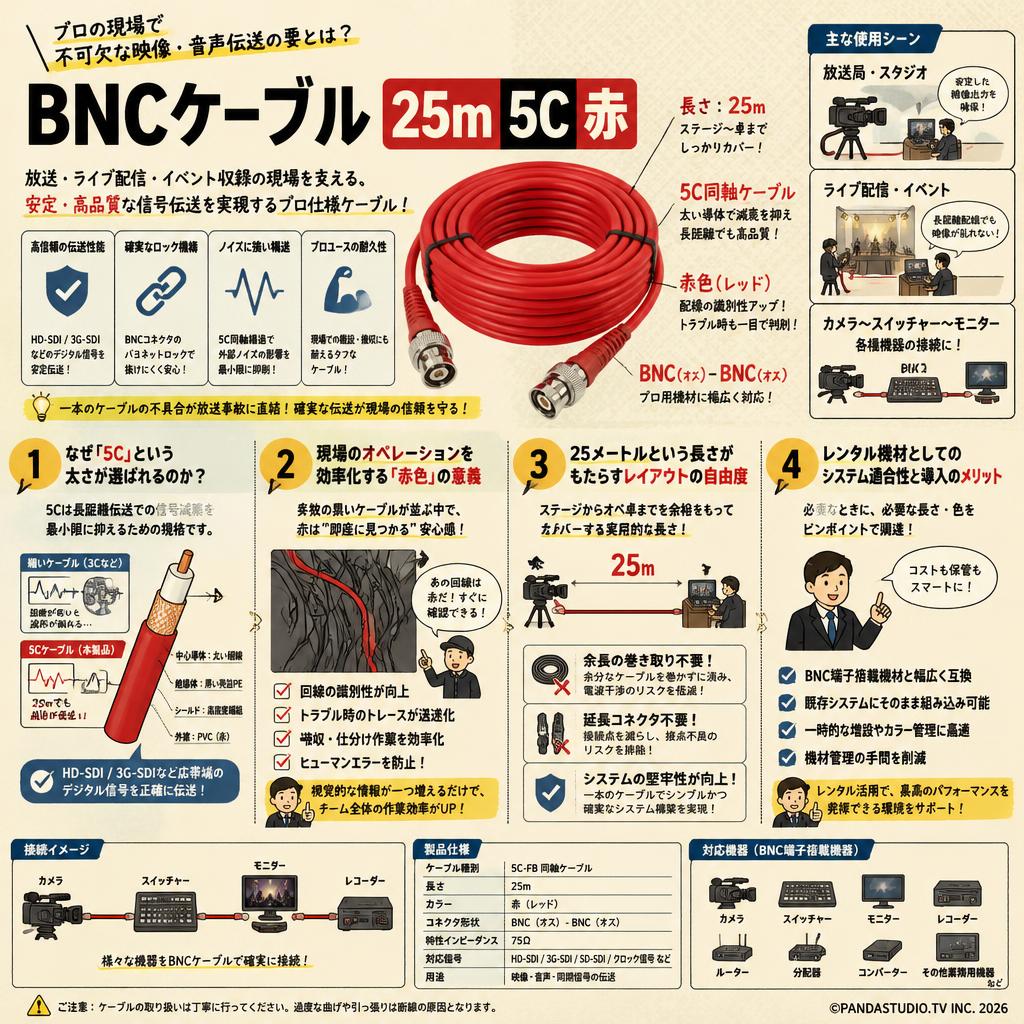 BNCケーブル 25m 5C 赤 概要