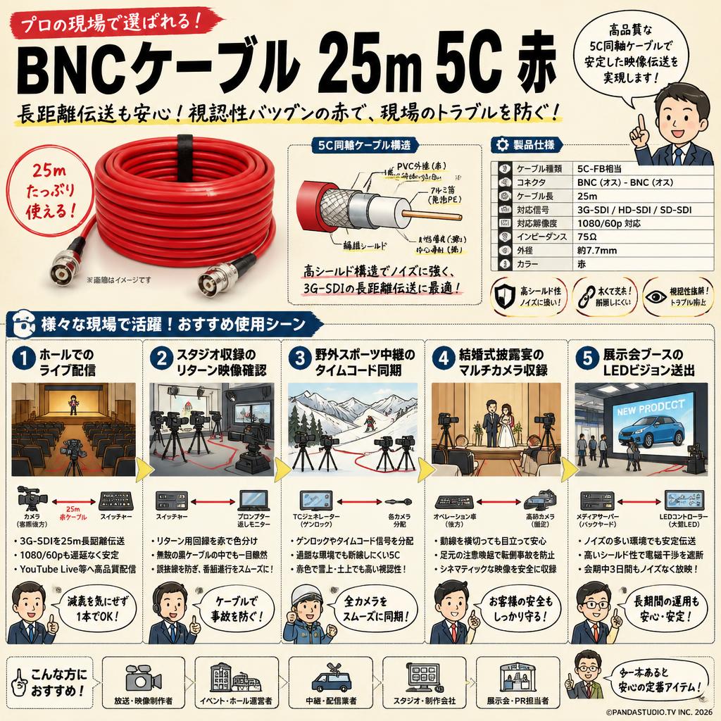 BNCケーブル 25m 5C 赤 用途