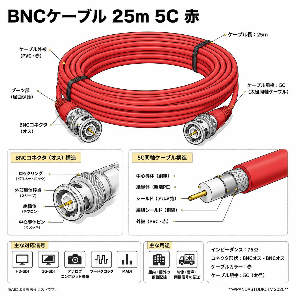 BNCケーブル 25m 5C 赤 スペック