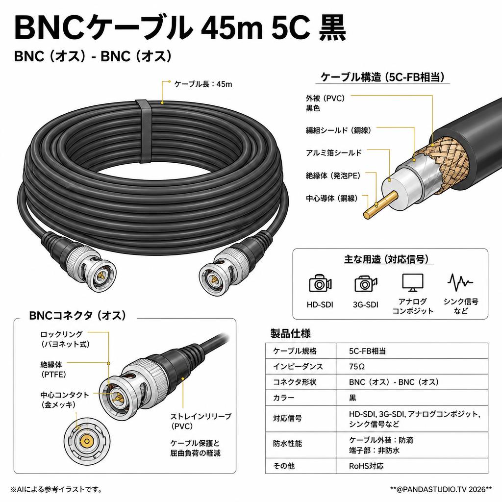 BNCケーブル 45m 5C 黒 スペック