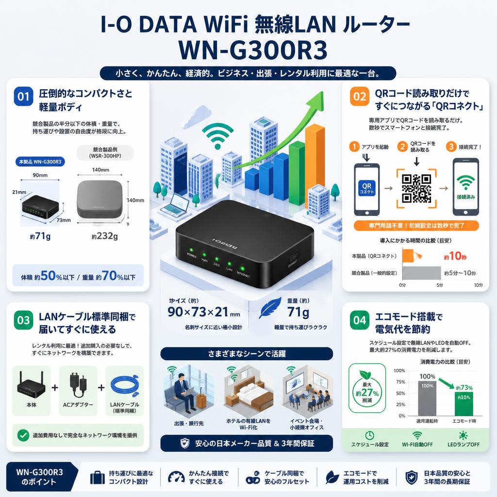 I-O DATA WiFi 無線LAN ルーター WN-G300R3 セールスポイント