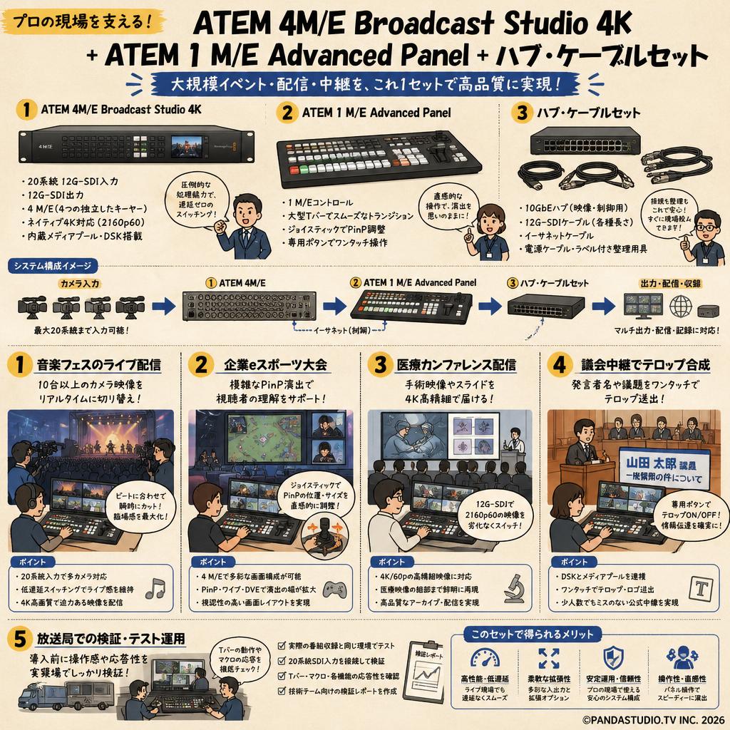 Blackmagic Design ATEM 4M/E Broadcast Studio 4K + ATEM 1 M/E Advanced Panel + ハブ・ケーブルセット 用途