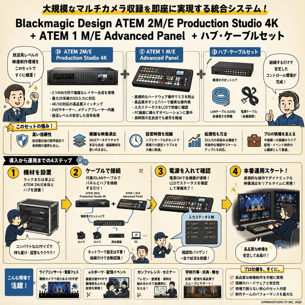 Blackmagic Design ATEM 2M/E Production Studio 4K + ATEM 1 M/E Advanced Panel + ハブ・ケーブルセット 概要
