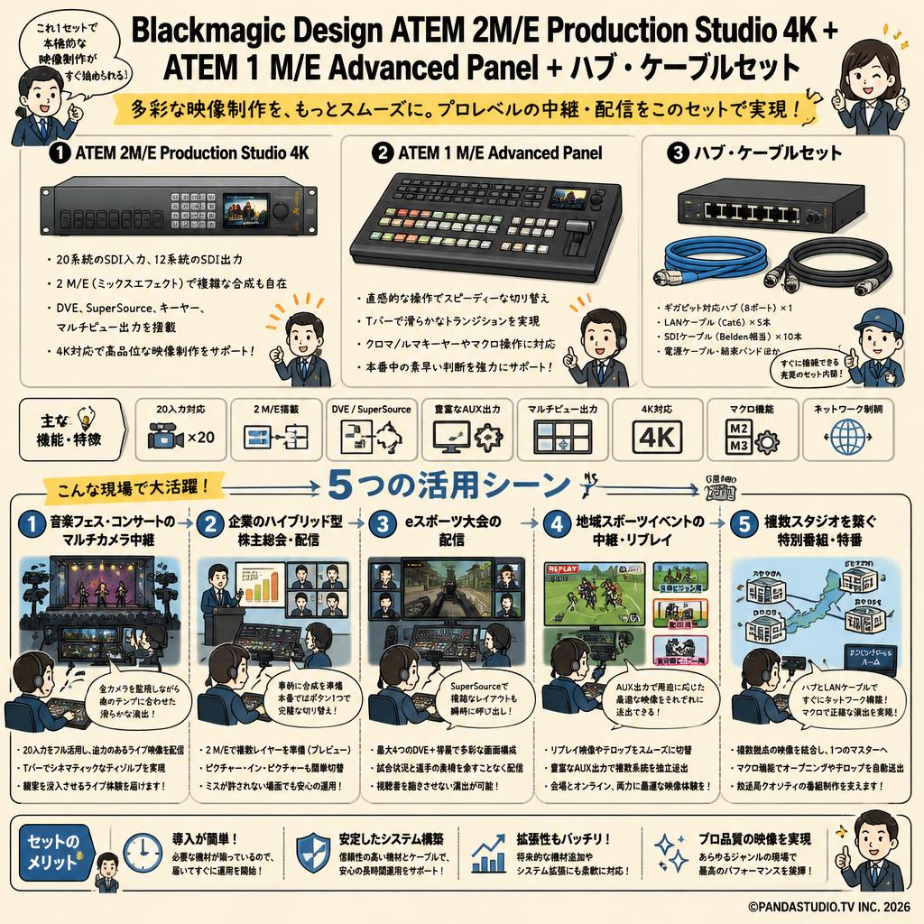 Blackmagic Design ATEM 2M/E Production Studio 4K + ATEM 1 M/E Advanced Panel + ハブ・ケーブルセット 用途