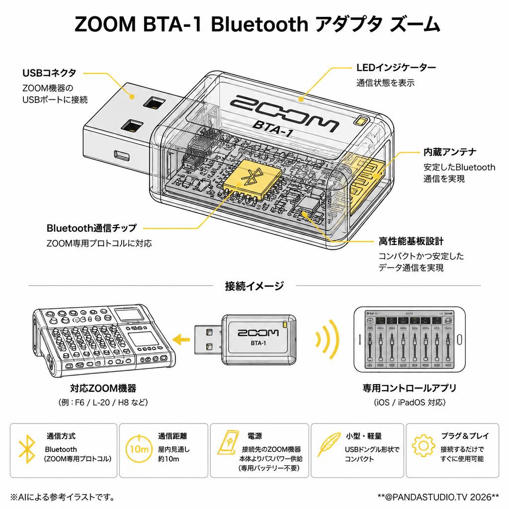 ZOOM BTA-1 Bluetooth Adaptor ズーム スペック