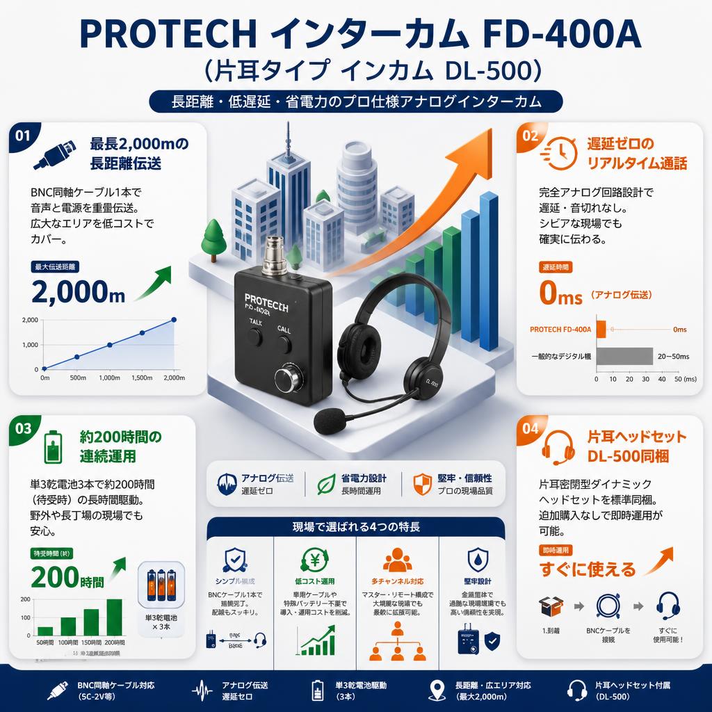 PROTECH インターカム FD-400A（片耳タイプ インカム DL-500） セールスポイント