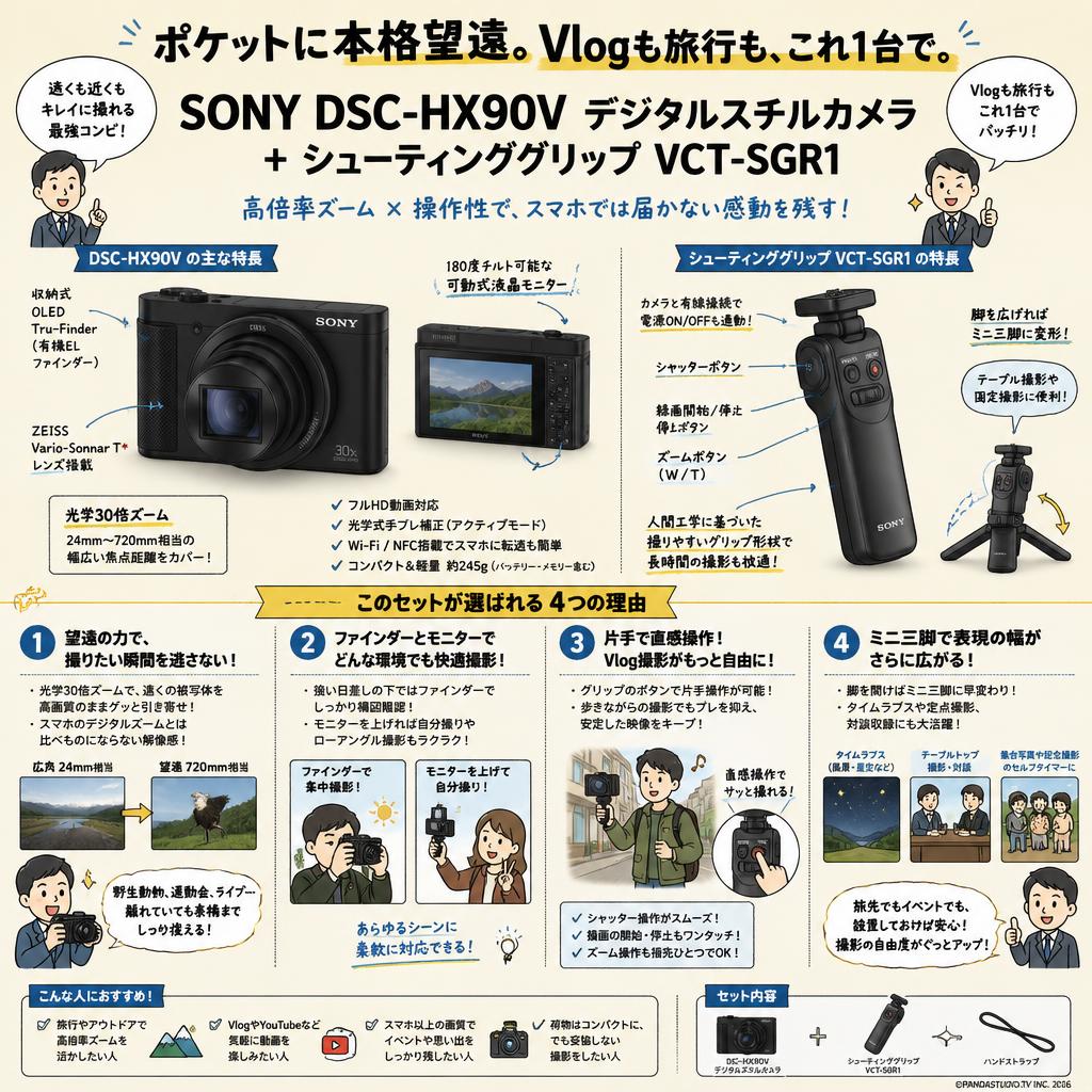 SONY DSC-HX90V デジタルスチルカメラ ＋ シューティンググリップ VCT-SGR1 概要