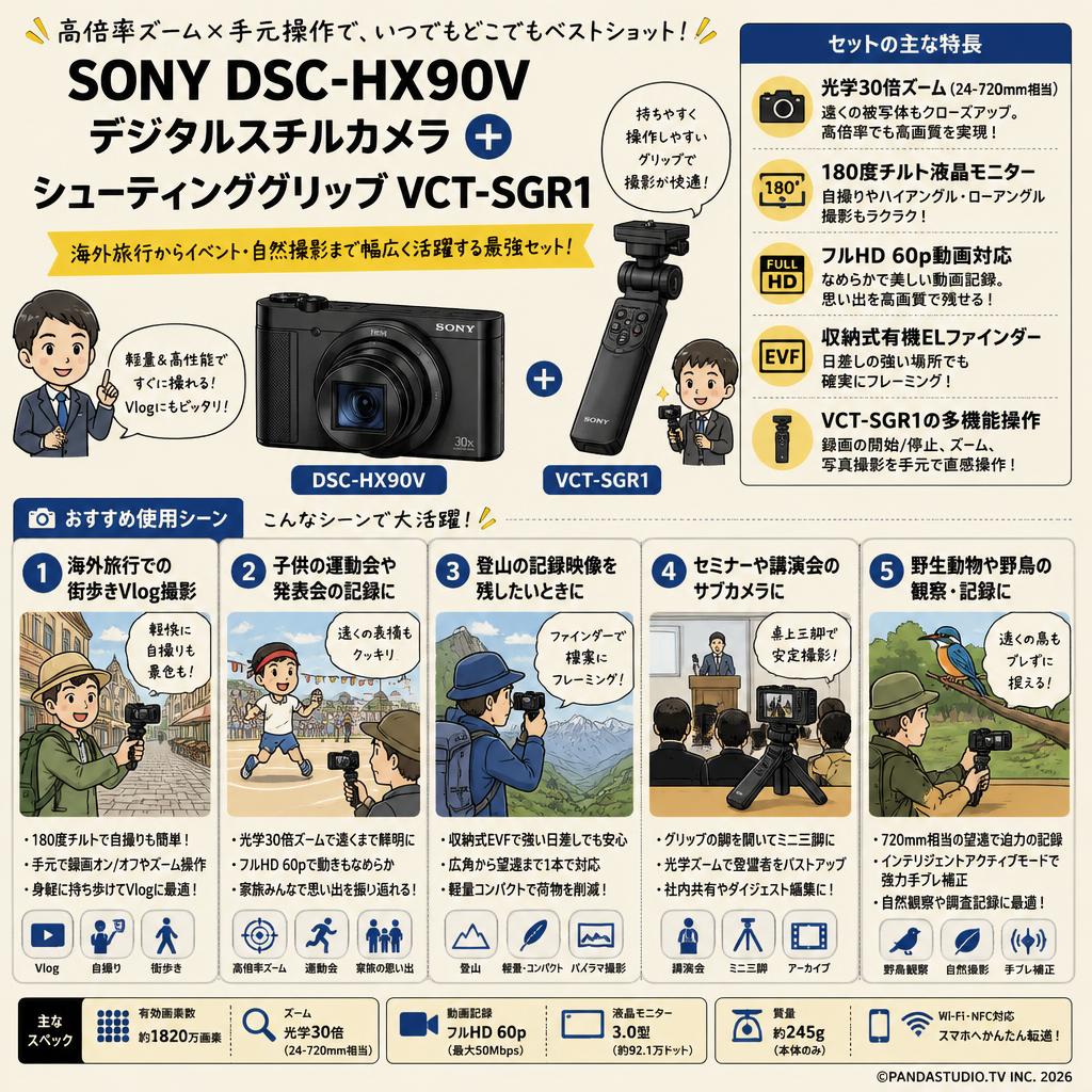 SONY DSC-HX90V デジタルスチルカメラ ＋ シューティンググリップ VCT-SGR1 用途