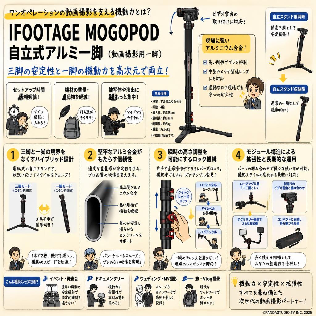 IFOOTAGE MOGOPOD自立式アルミ一脚 （動画撮影用一脚） 概要