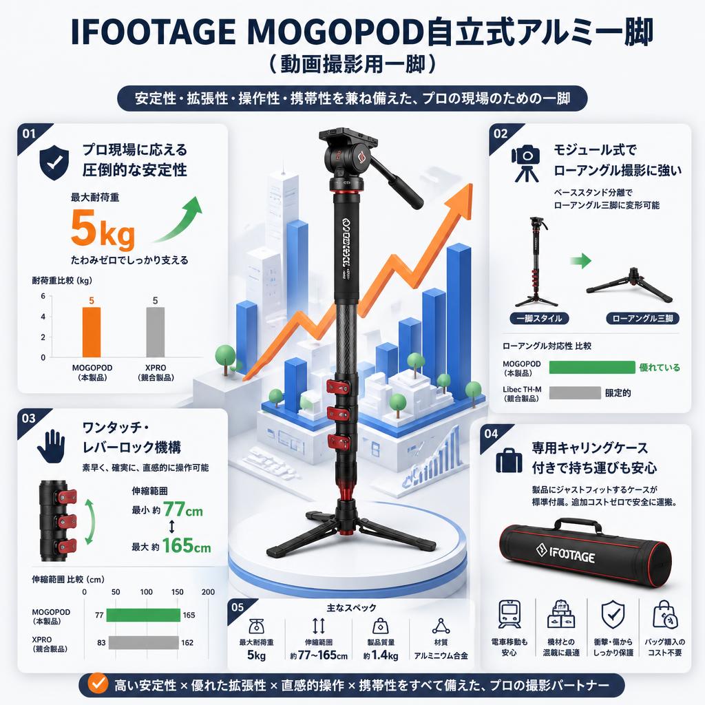 IFOOTAGE MOGOPOD自立式アルミ一脚 （動画撮影用一脚） セールスポイント
